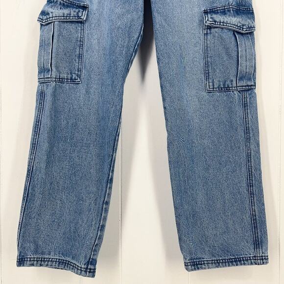 Blank NYC Cargo Jean Straight Leg High Waisted Baggy Loose Fit Size Medium Blue - Picture 5 of 16